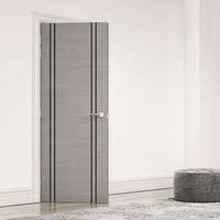 Bespoke Fire Door - Flush Dark Grey Inlay - American Light Grey Ash Veneer - 60 Minute Fire Rated - Prefinished