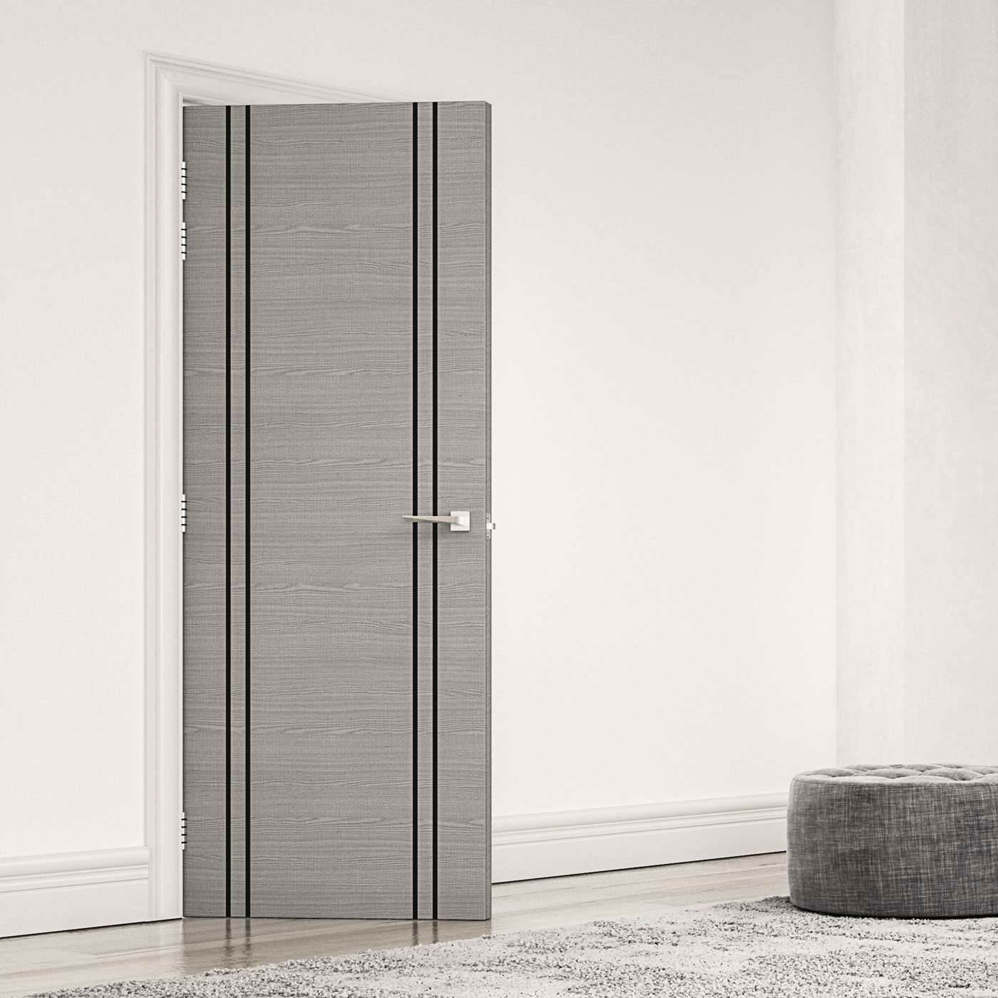 Bespoke Fire Door - Flush Dark Grey Inlay - American Light Grey Ash Veneer - 60 Minute Fire Rated - Prefinished