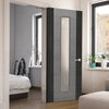 Bespoke Door - Flush Dark Grey Panel - American Light Grey Ash Veneer - Clear Glass - 10 - Prefinished