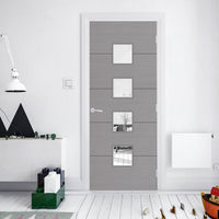 Bespoke Door - Flush Horizontal Grey Inlay - American Light Grey Ash Veneer - Clear Glass - 09 - Prefinished