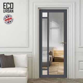 Image: Handmade Eco-Urban Suburban 4 Pane Solid Wood Internal Door UK Made DD6411G Clear Glass(2 FROSTED CORNER PANES)- Eco-Urban® Stormy Grey Premium Primed