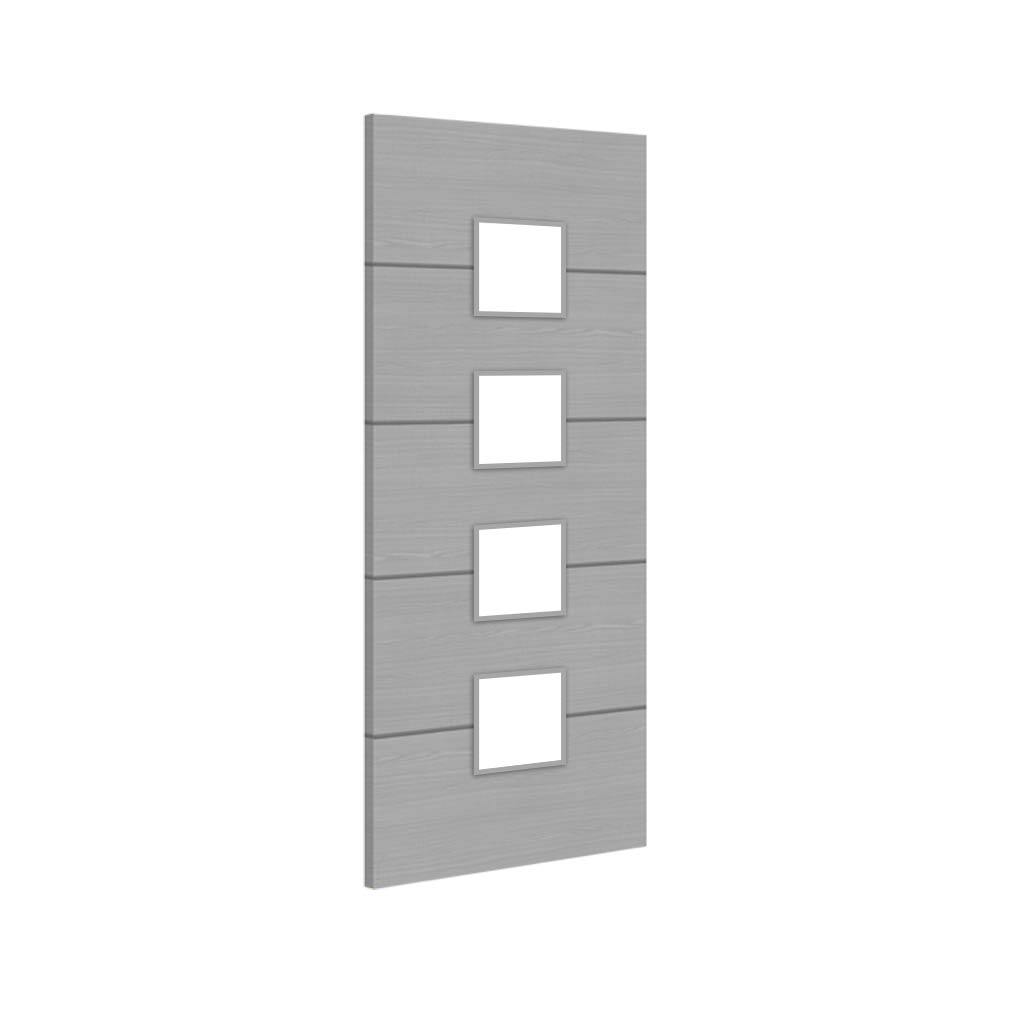 Bespoke Door - Flush Horizontal Grey Inlay - American Light Grey Ash Veneer - Clear Glass - 09 - Prefinished