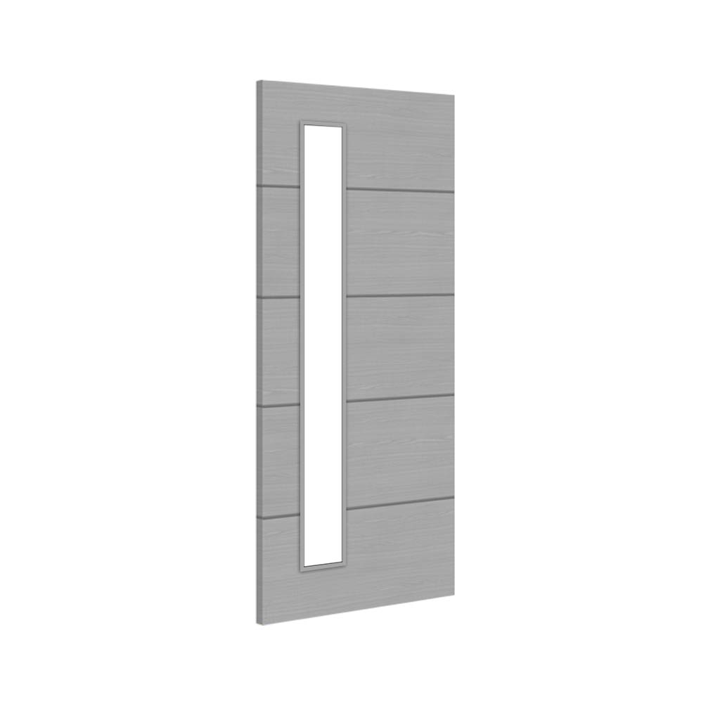 Bespoke Door - Flush Horizontal Grey Inlay - American Light Grey Ash Veneer - Clear Glass - 06 - Prefinished