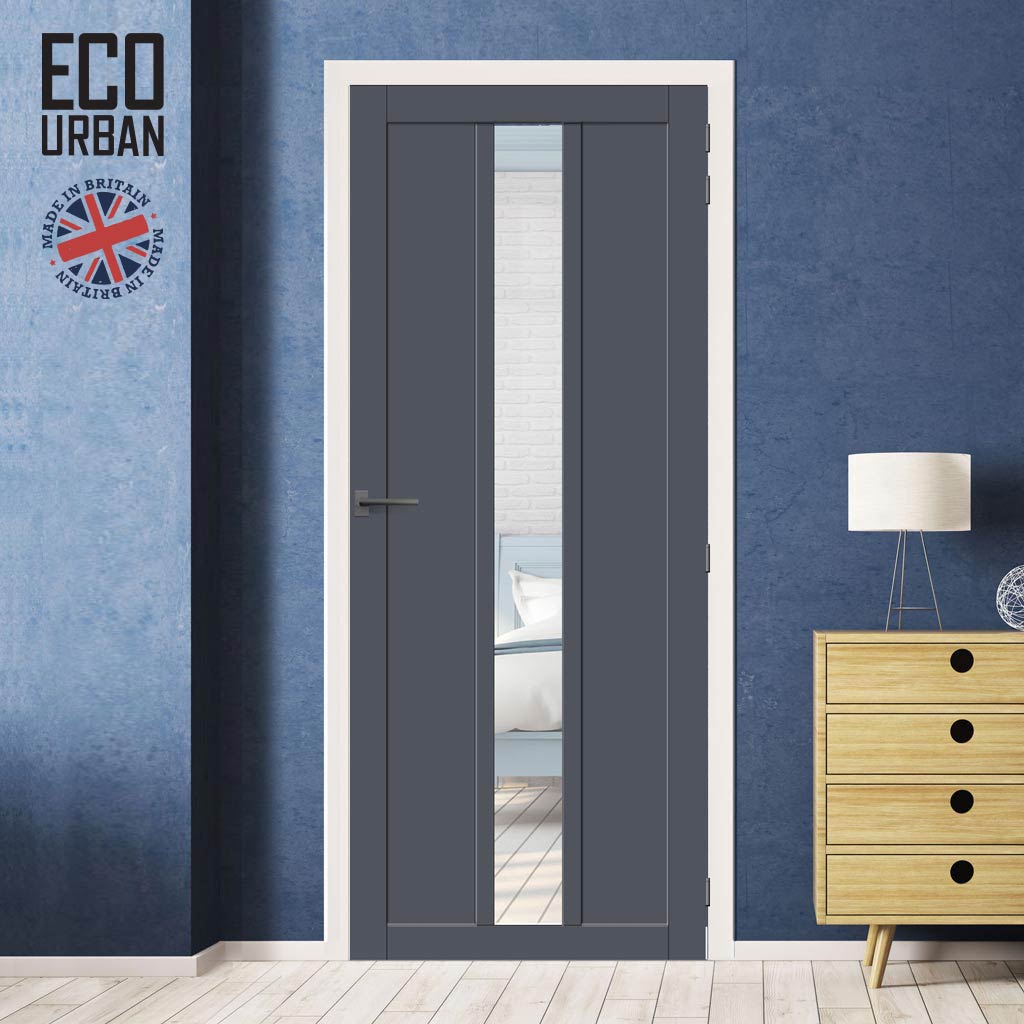 Handmade Eco-Urban Cornwall 1 Pane 2 Panel Solid Wood Internal Door UK Made DD6404G Clear Glass - Eco-Urban® Stormy Grey Premium Primed