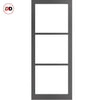 Manchester 3 Pane Solid Wood Internal Door Pair UK Made DD6306G - Clear Glass - Eco-Urban® Stormy Grey Premium Primed