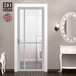 Image: Marfa 4 Pane Solid Wood Internal Door UK Made DD6313G - Clear Glass - Eco-Urban® Mist Grey Premium Primed