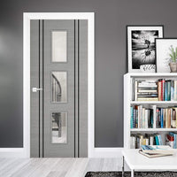 Bespoke Fire Door - Flush Dark Grey Inlay - American Light Grey Ash Veneer - 30 Minute Fire Rated - Clear Glass - 11 - Prefinished