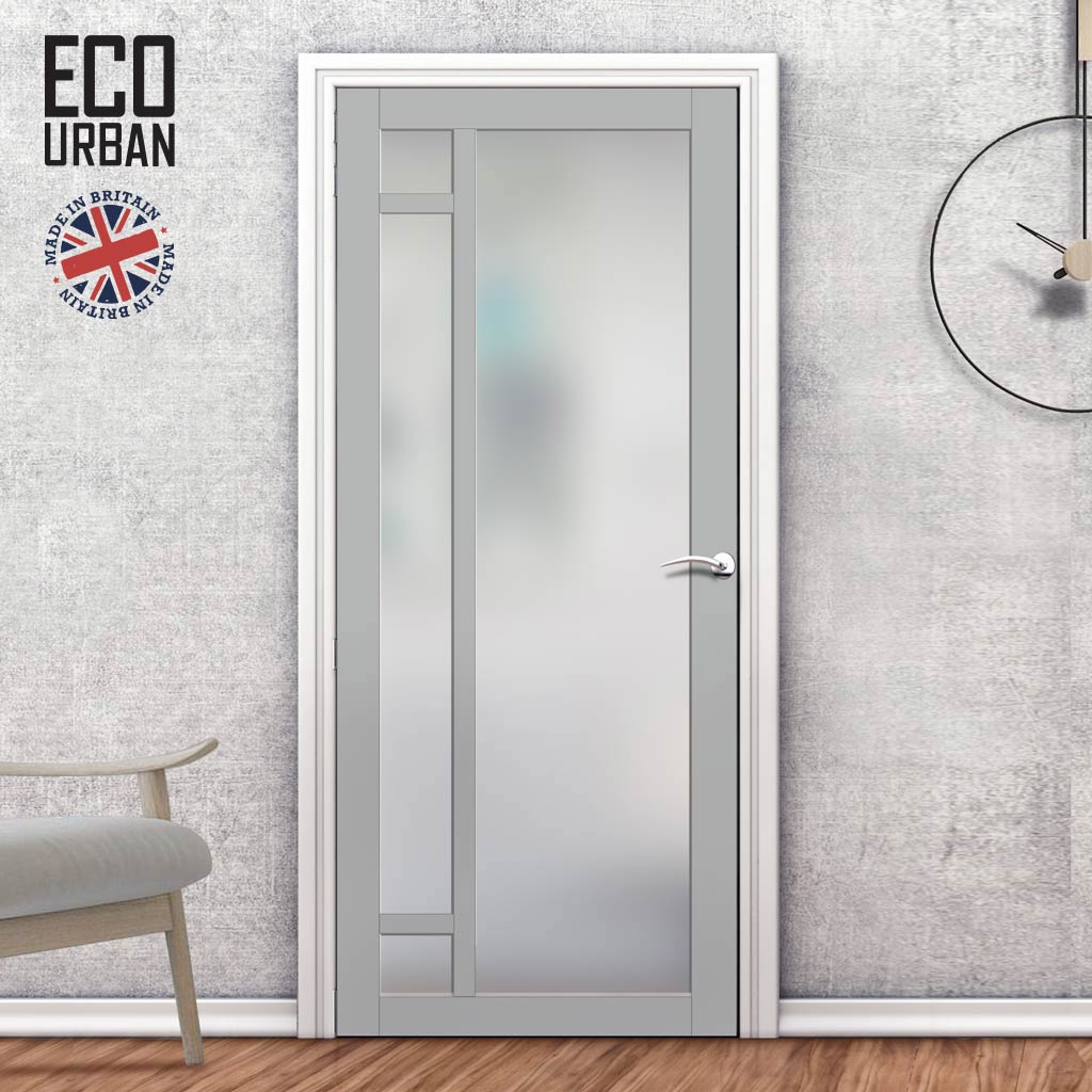 Handmade Eco-Urban Suburban 4 Pane Solid Wood Internal Door UK Made DD6411SG Frosted Glass - Eco-Urban® Mist Grey Premium Primed