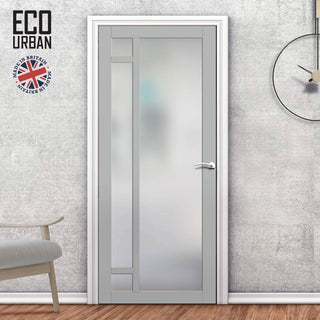 Image: Handmade Eco-Urban Suburban 4 Pane Solid Wood Internal Door UK Made DD6411SG Frosted Glass - Eco-Urban® Mist Grey Premium Primed