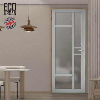 Image: Handmade Eco-Urban Isla 6 Pane Solid Wood Internal Door UK Made DD6429SG Frosted Glass - Eco-Urban® Mist Grey Premium Primed