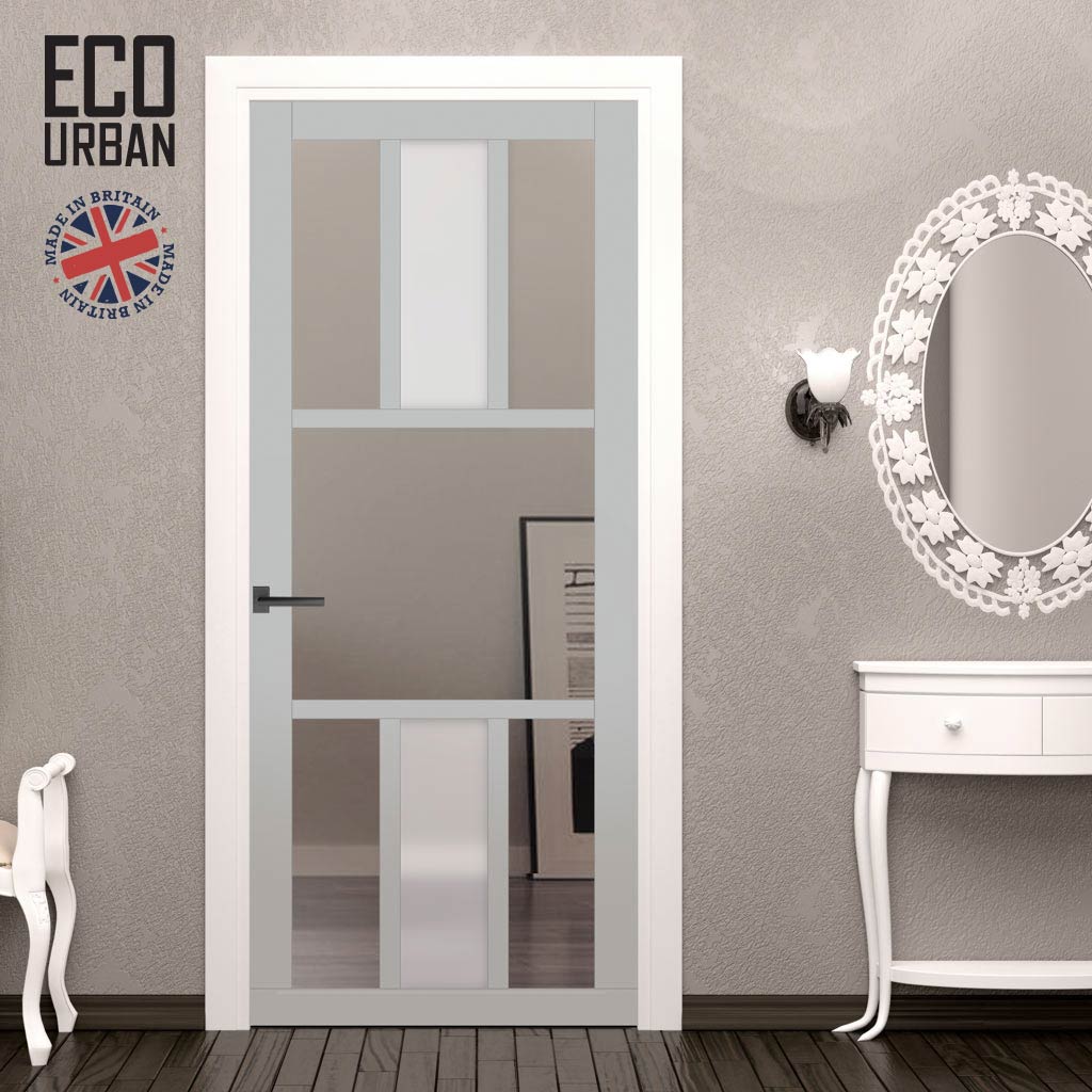Handmade Eco-Urban Tasmania 7 Pane Solid Wood Internal Door UK Made DD6425G Clear Glass(1 FROSTED PANE) - Eco-Urban® Mist Grey Premium Primed