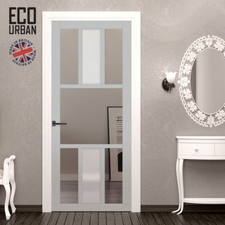 Image: Handmade Eco-Urban Tasmania 7 Pane Solid Wood Internal Door UK Made DD6425G Clear Glass(1 FROSTED PANE) - Eco-Urban® Mist Grey Premium Primed
