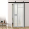 Top Mounted Black Sliding Track & Solid Wood Door - Eco-Urban® Jura 5 Pane 1 Panel Solid Wood Door DD6431SG Frosted Glass - Mist Grey Premium Primed