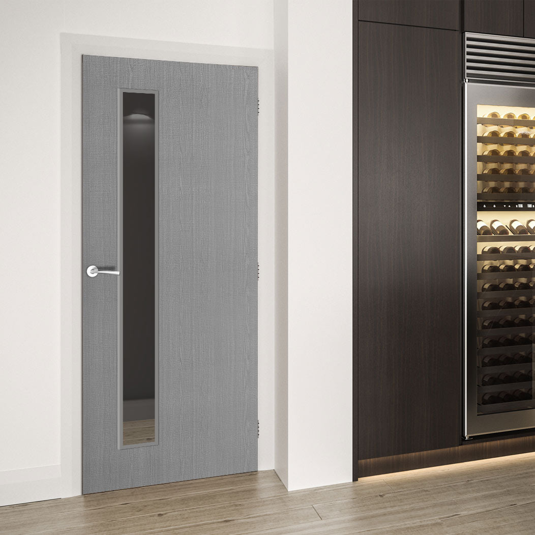 Bespoke Fire Door - Flush American Light Grey Ash Veneer - 30 Minute Fire Rated - Clear Glass - 06 - Prefinished