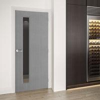 Bespoke Fire Door - Flush American Light Grey Ash Veneer - 30 Minute Fire Rated - Clear Glass - 06 - Prefinished