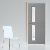 Bespoke Fire Door - Flush American Light Grey Ash Veneer - 30 Minute Fire Rated - Clear Glass - 07 - Prefinished