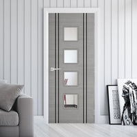Bespoke Fire Door - Flush Dark Grey Inlay - American Light Grey Ash Veneer - 30 Minute Fire Rated - Clear Glass - 09 - Prefinished