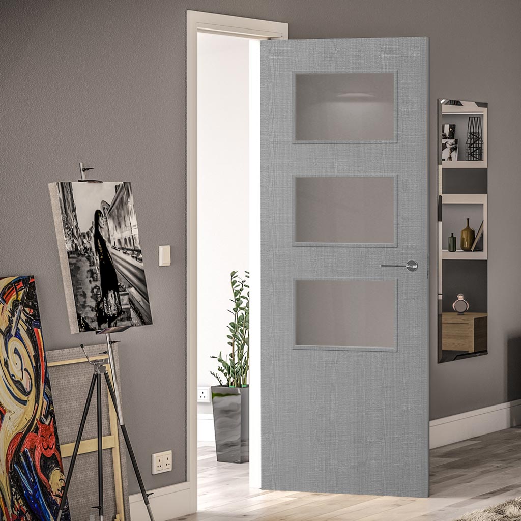 Bespoke Door - Flush American Light Grey Ash Veneer - Clear Glass - 03 - Prefinished