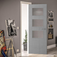 Bespoke Door - Flush American Light Grey Ash Veneer - Clear Glass - 03 - Prefinished