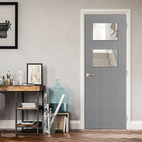 Bespoke Door - Flush American Light Grey Ash Veneer - Clear Glass - 02 - Prefinished