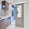 Single Sliding Door & Wall Track - Laminate Mexicano Light Grey Door - Etched Clear Glass - Prefinished