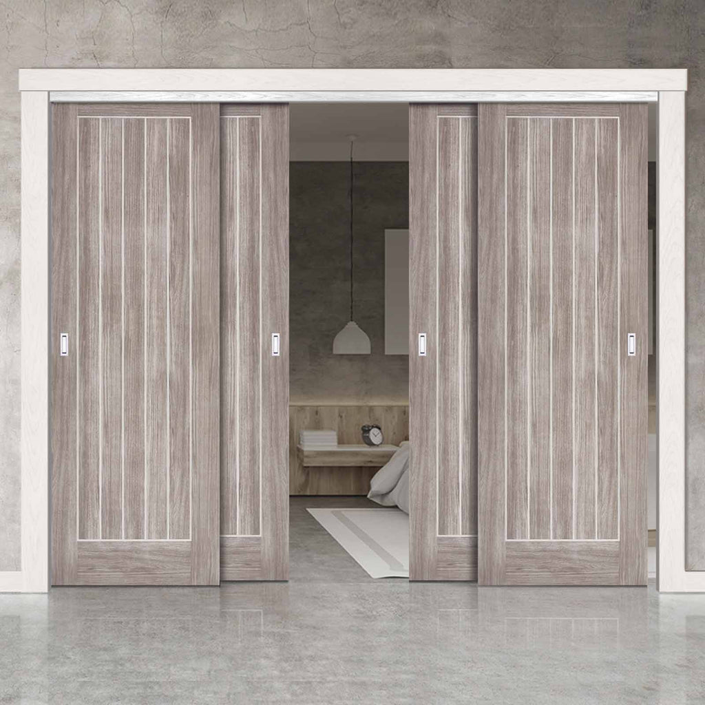 Four Sliding Doors and Frame Kit - Laminate Mexicano Light Grey Door - Prefinished