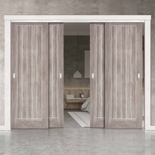Image: Four Sliding Doors and Frame Kit - Laminate Mexicano Light Grey Door - Prefinished