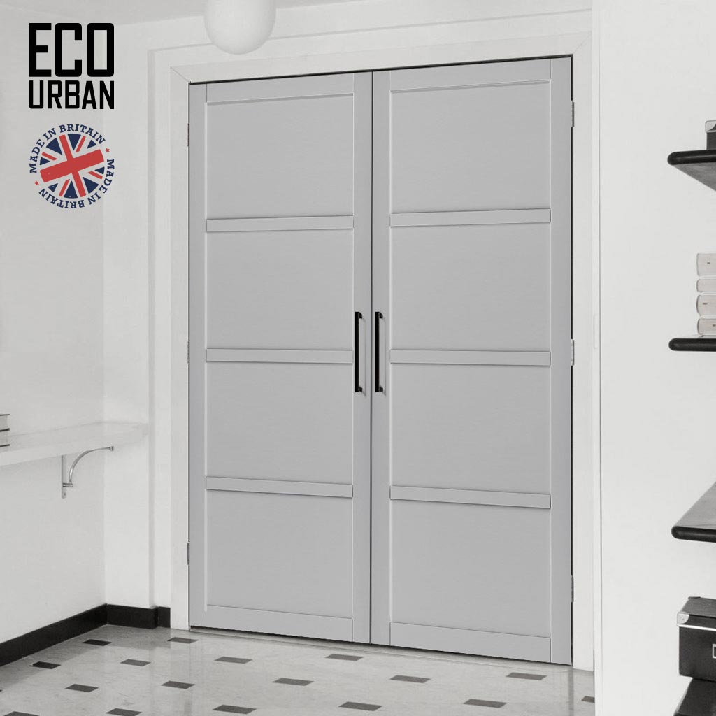 Brooklyn 4 Panel Solid Wood Internal Door Pair UK Made DD6307 - Eco-Urban® Mist Grey Premium Primed