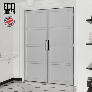 Image: Brooklyn 4 Panel Solid Wood Internal Door Pair UK Made DD6307 - Eco-Urban® Mist Grey Premium Primed