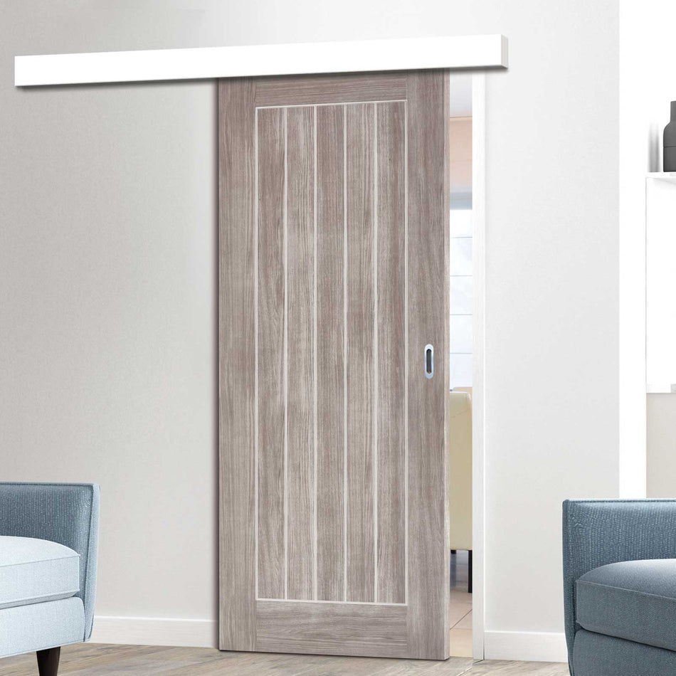 Single Sliding Door & Wall Track - Laminate Mexicano Light Grey Door - Prefinished