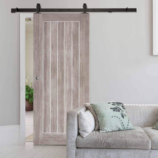 Image: Top Mounted Black Sliding Track & Door - Laminate Mexicano Light Grey Door - Prefinished