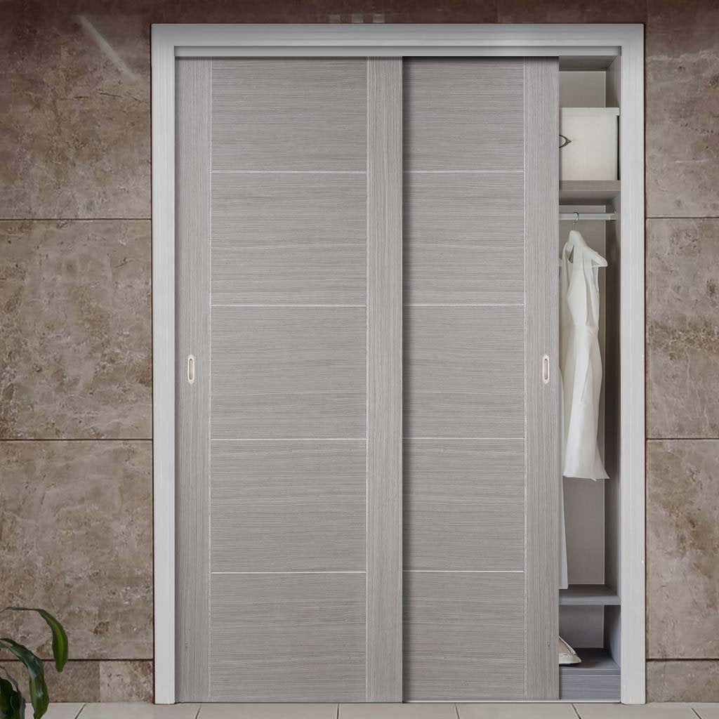 Two Sliding Wardrobe Doors & Frame Kit - Vancouver Light Grey Door - Prefinished