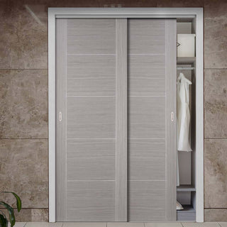 Image: Two Sliding Wardrobe Doors & Frame Kit - Vancouver Light Grey Door - Prefinished