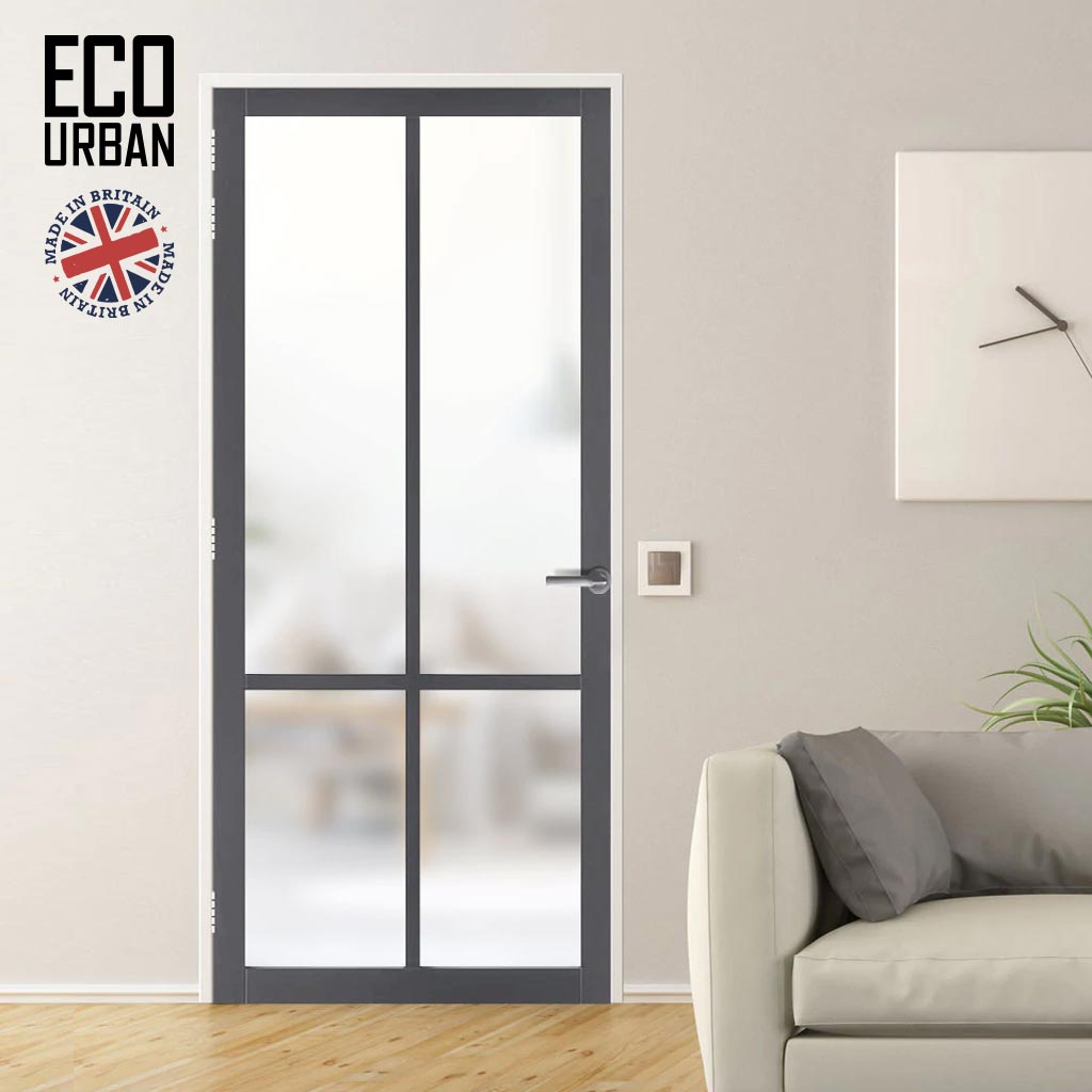 Handmade Eco-Urban Bronx 4 Pane Solid Wood Internal Door UK Made DD6315SG - Frosted Glass - Eco-Urban® Stormy Grey Premium Primed