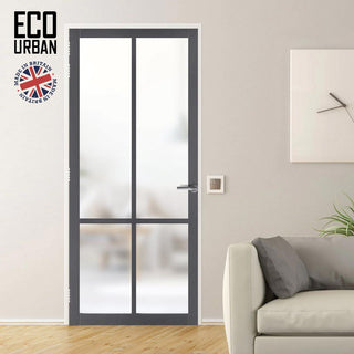 Image: Handmade Eco-Urban Bronx 4 Pane Solid Wood Internal Door UK Made DD6315SG - Frosted Glass - Eco-Urban® Stormy Grey Premium Primed