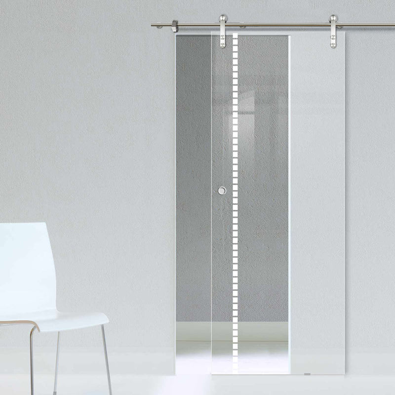 Single Glass Sliding Door - Solaris Tubular Stainless Steel Sliding Track & Gifford 8mm Clear Glass - Obscure Printed Design
