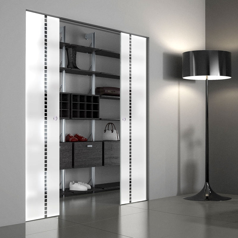 Gifford 8mm Obscure Glass - Clear Printed Design - Double Absolute Pocket Door