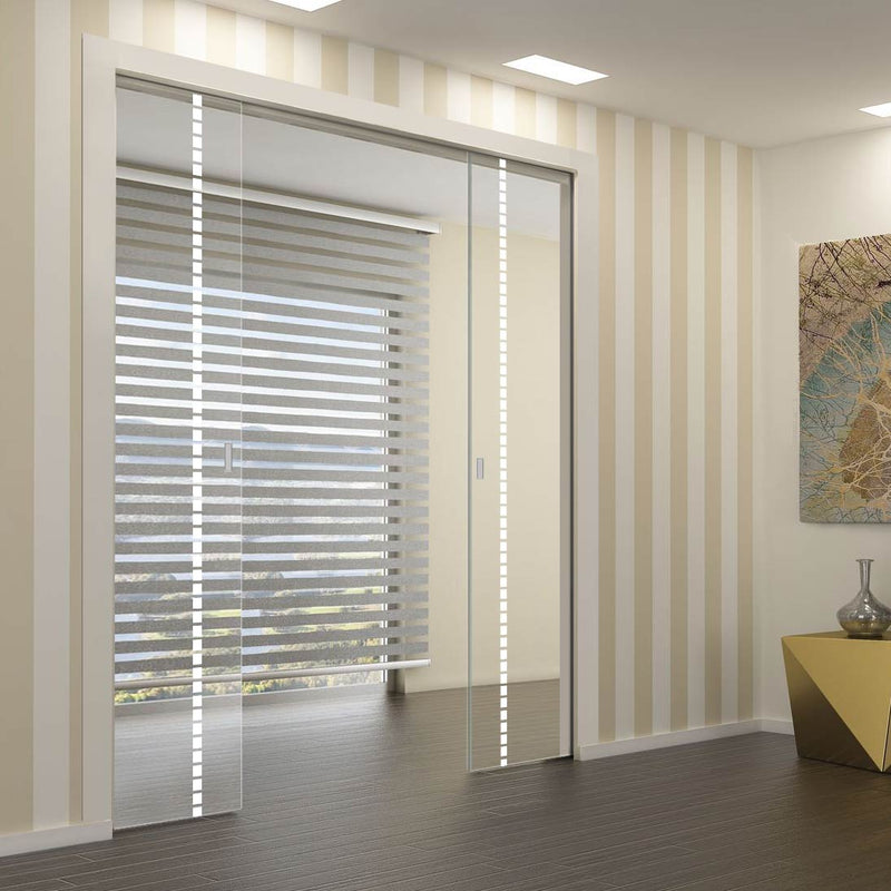 Gifford 8mm Clear Glass - Obscure Printed Design - Double Evokit Pocket Door