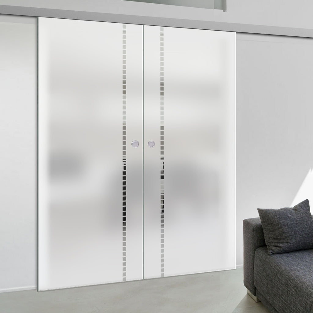 Double Glass Sliding Door - Gifford 8mm Obscure Glass - Clear Printed Design - Planeo 60 Pro Kit