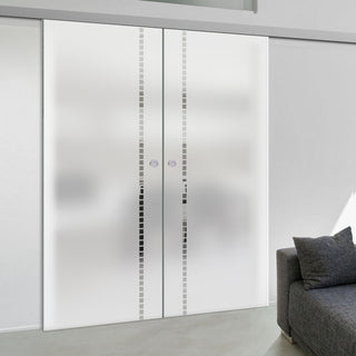 Image: Double Glass Sliding Door - Gifford 8mm Obscure Glass - Clear Printed Design - Planeo 60 Pro Kit