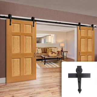 Image: Double Sliding Door & Arrowhead Black Track - Grizedale Oak Doors - Prefinished