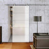 Single Glass Sliding Door - Solaris Tubular Stainless Steel Sliding Track & Gullane 8mm Obscure Glass - Clear Printed Design