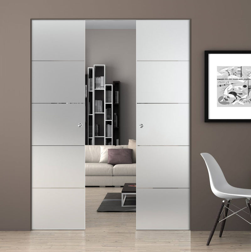Gullane 8mm Obscure Glass - Clear Printed Design - Double Absolute Pocket Door