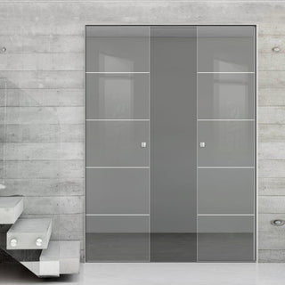 Image: Gullane 8mm Clear Glass - Obscure Printed Design - Double Absolute Pocket Door