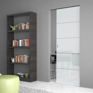 Image: Gullane 8mm Obscure Glass - Clear Printed Design - Single Absolute Pocket Door