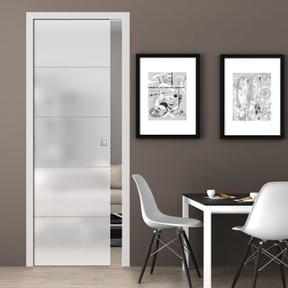Image: Gullane 8mm Obscure Glass - Obscure Printed Design - Single Evokit Glass Pocket Door
