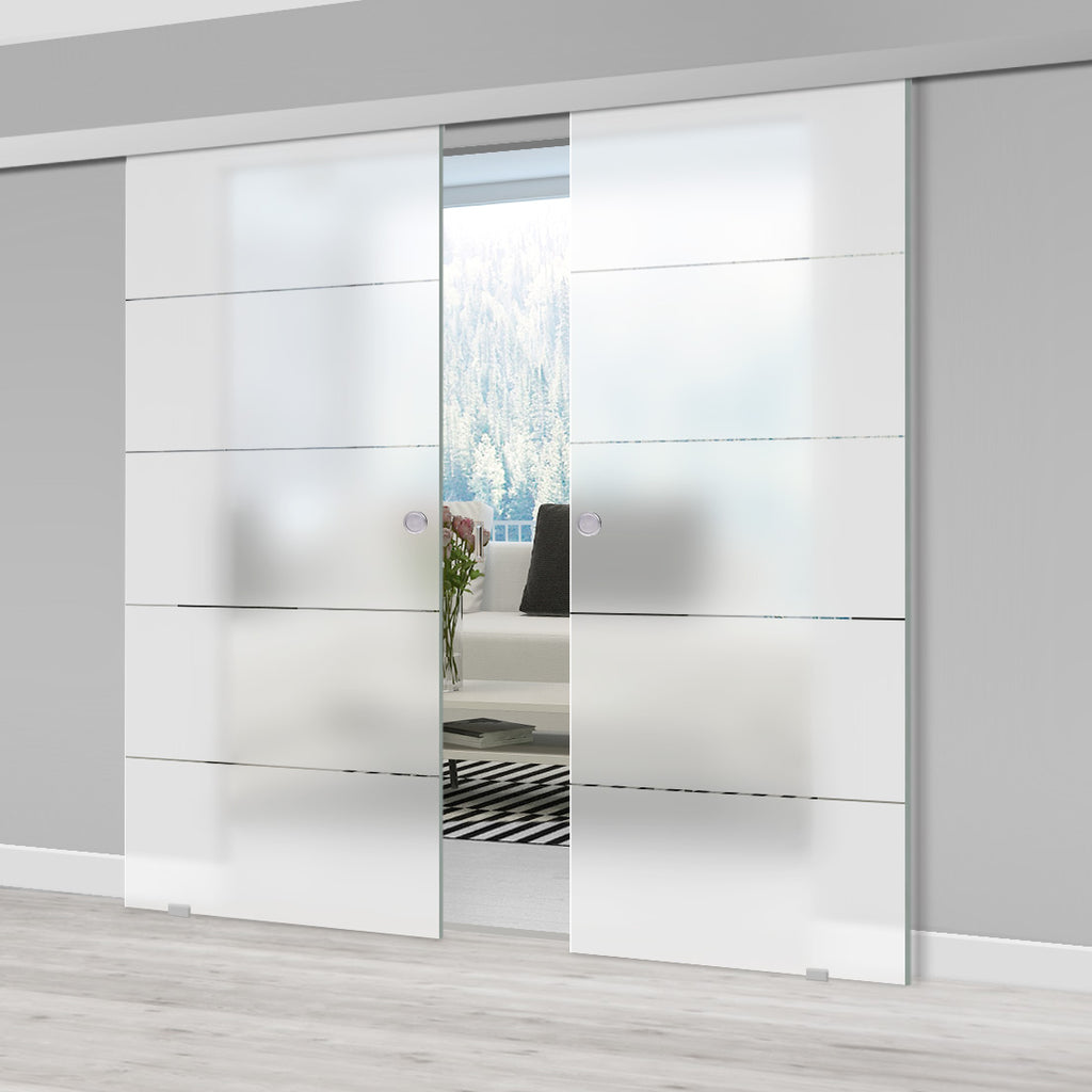 Double Glass Sliding Door - Gullane 8mm Obscure Glass - Clear Printed Design - Planeo 60 Pro Kit