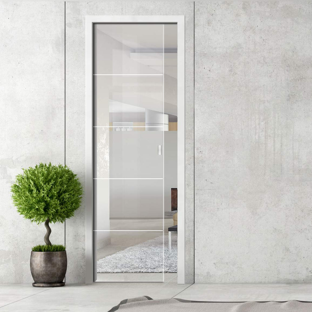 Gullane 8mm Clear Glass - Obscure Printed Design - Single Evokit Glass Pocket Door