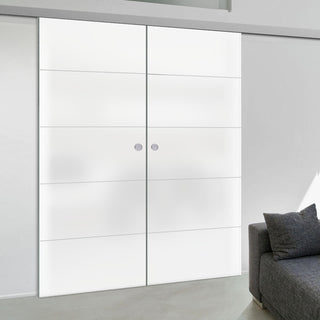 Image: Double Glass Sliding Door - Gullane 8mm Obscure Glass - Obscure Printed Design - Planeo 60 Pro Kit