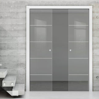 Image: Gullane 8mm Clear Glass - Obscure Printed Design - Double Evokit Pocket Door
